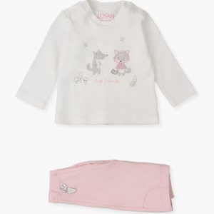 Conjunto camiseta y leggings lobito rosa