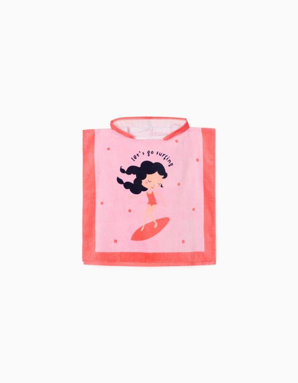Poncho de baño con capucha surfing rosa