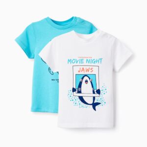 Pack 2 camisetas bebé turquesa / blanca tiburón