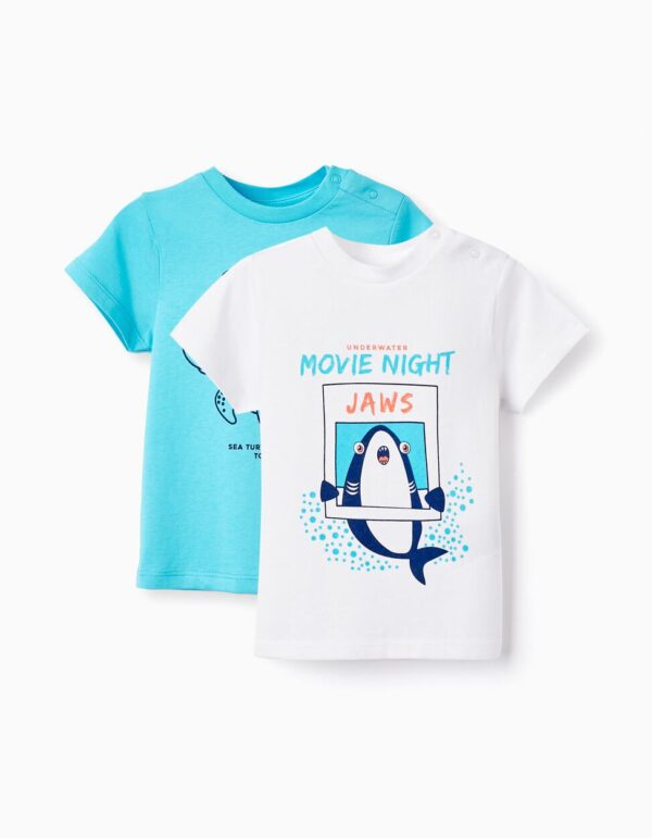 Pack 2 camisetas bebé turquesa / blanca tiburón