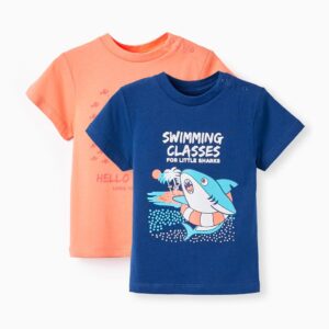 Pack 2 camisetas bebé marino / coral tiburón