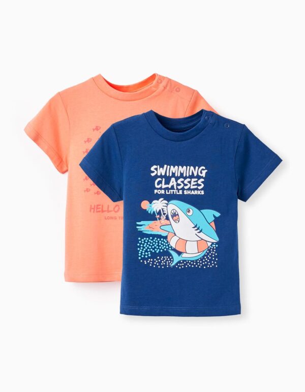 Pack 2 camisetas bebé marino / coral tiburón