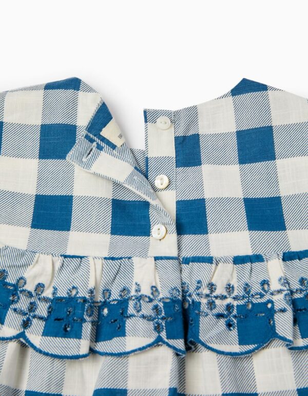 Blusa con cubrepañal cuadros azul/blanco
