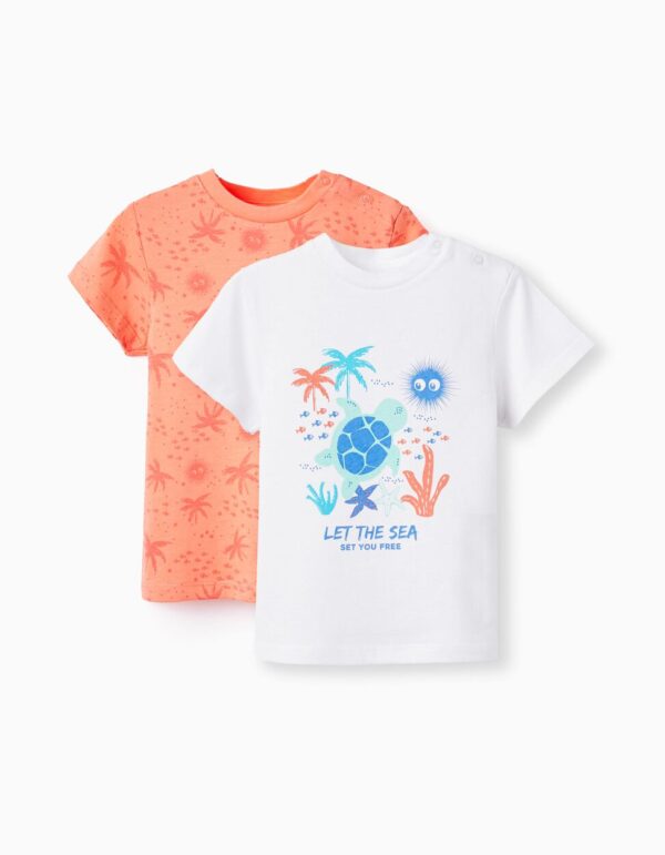 Pack 2 camisetas bebé blanca / coral mar