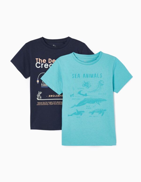 Pack camiseta sea animals verde agua / marino