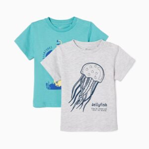 Pack camiseta gris / turquesa medusa bebé