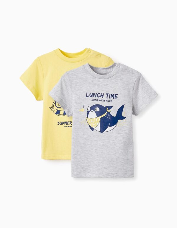 Pack 2 camisetas bebé amarilla /gris tiburón