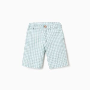 Pantalón corto vichy con textura Verde agua