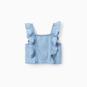 Top denim con volante