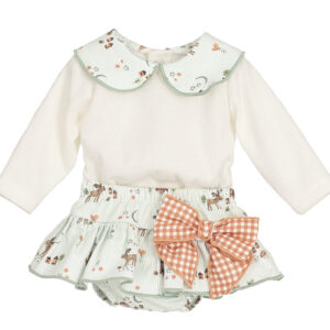 Conjunto braguita buhos y cuadros vichy naranja