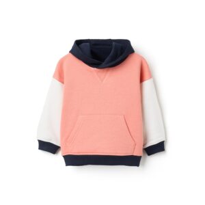 Sudadera bebé con capucha tricolor coral