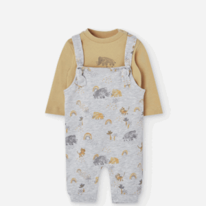 Conjunto camiseta y peto elefantes amarillo/gris