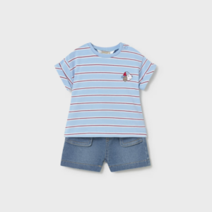 Conjunto pantalón corto y camiseta rayas azul Mayoral