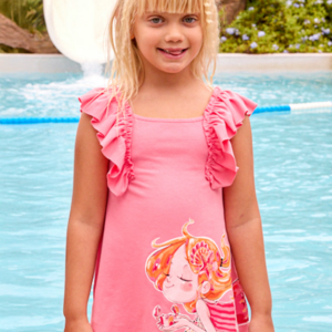 Vestido sirena volantes rosa Mayoral