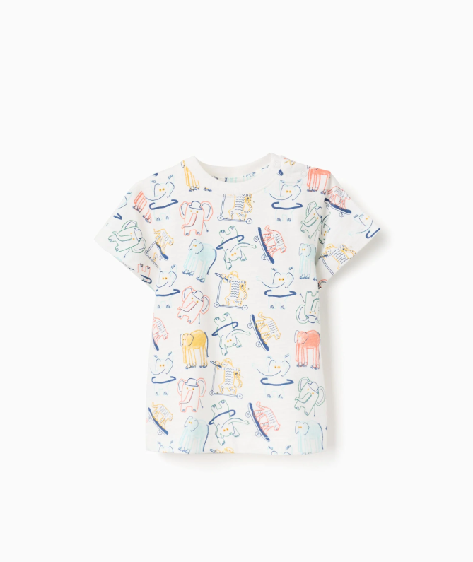 Camiseta con elefante y tigre bebé