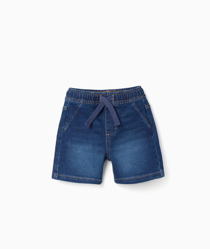 Bermudas denim con elástico bebé azul oscuro