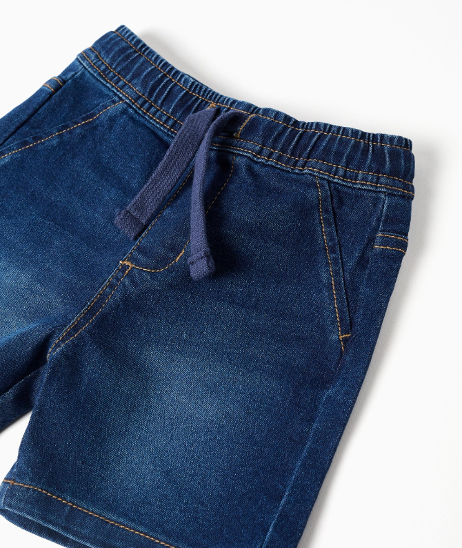 Bermudas denim con elástico bebé azul oscuro