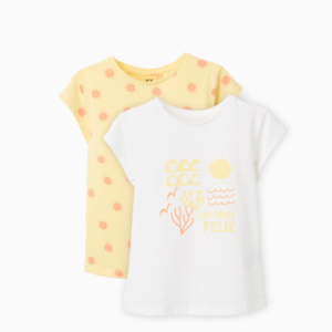Pack 2 camisetas sou feliz amarillo/blanco