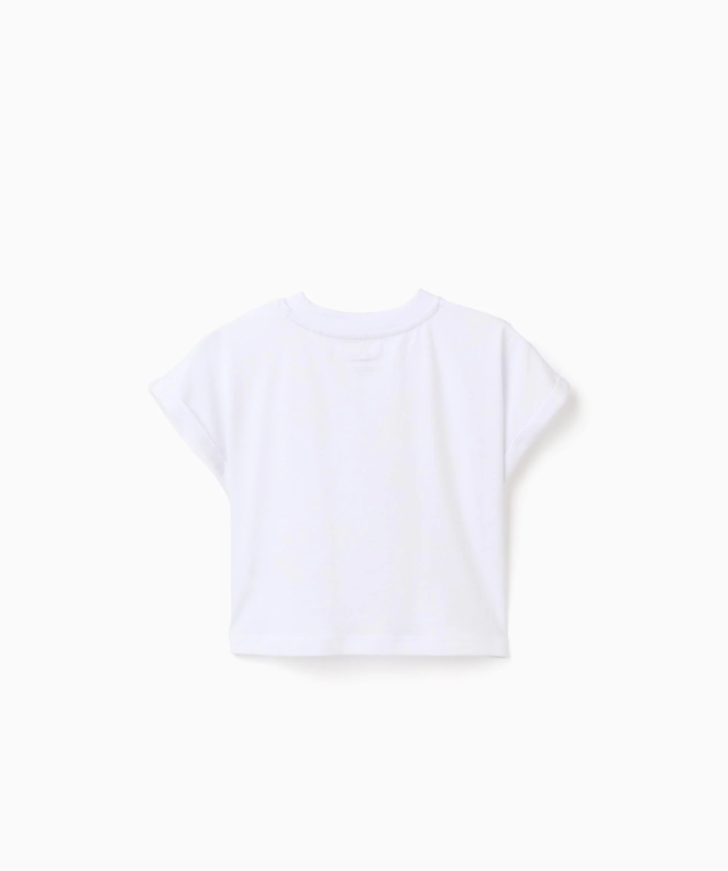 Camiseta corta con flores de lentejuelas blanco - Imagen 2