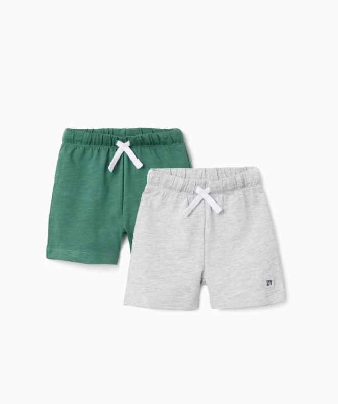 Pack 2 pantalones cortos verde/gris bebé
