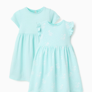 Pack 2 vestidos lisos/estampados turquesa bebé