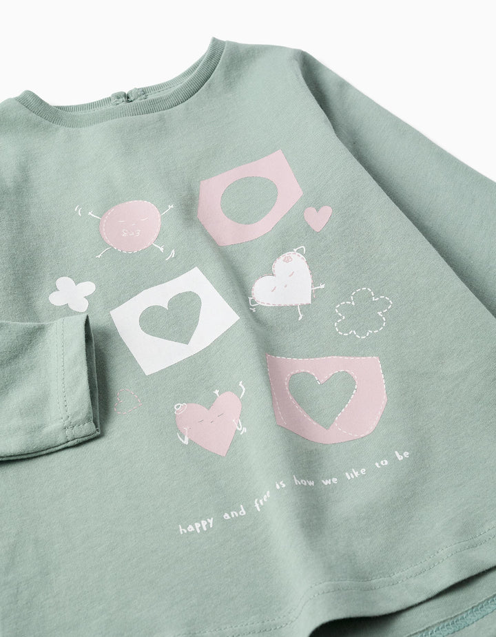 Camiseta verde bebé corazones
