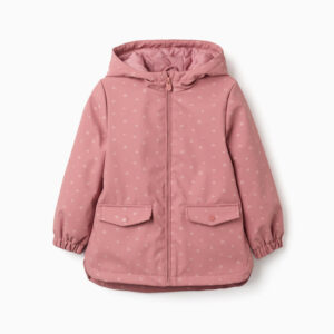 Parka engomado acolchado con capucha rosa bebé
