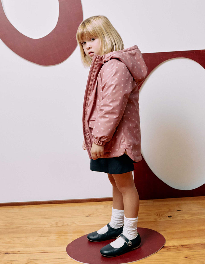 Parka engomado acolchado con capucha rosa niña