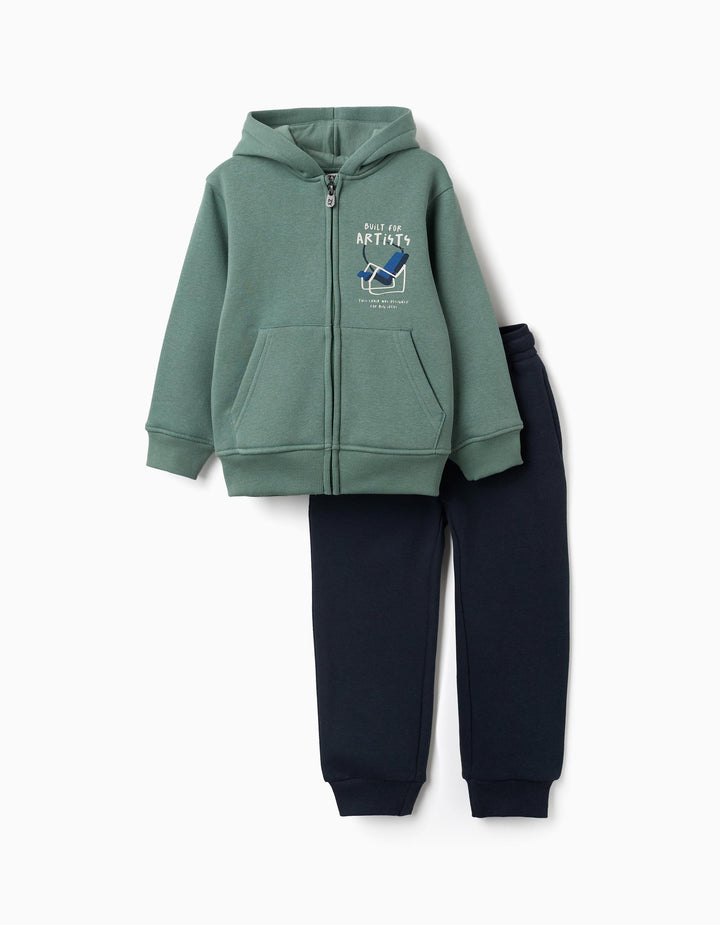Chándal sudadera cremallera y capucha verde built for artists - Imagen 2