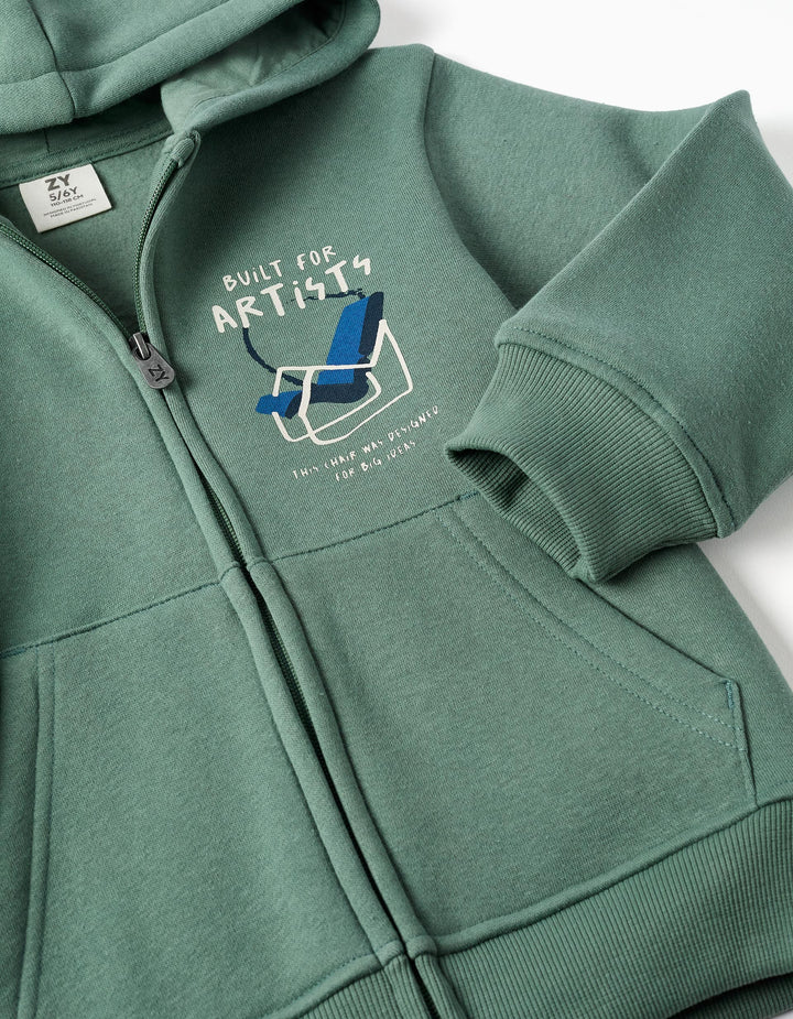 Chándal sudadera cremallera y capucha verde built for artists - Imagen 4