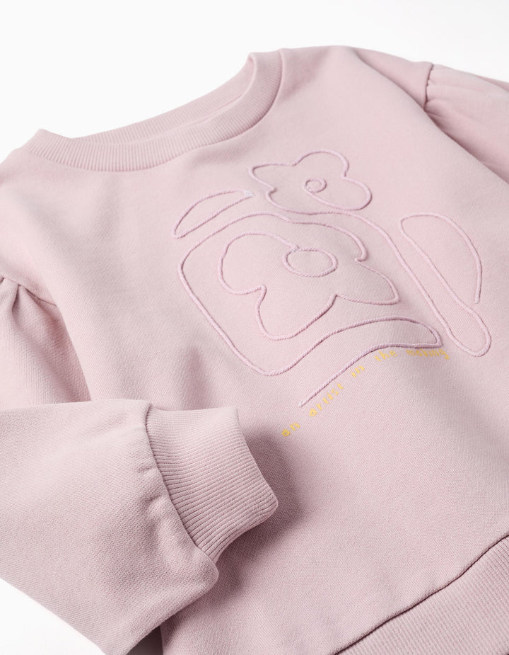 Sudadera lila claro flores bordadas