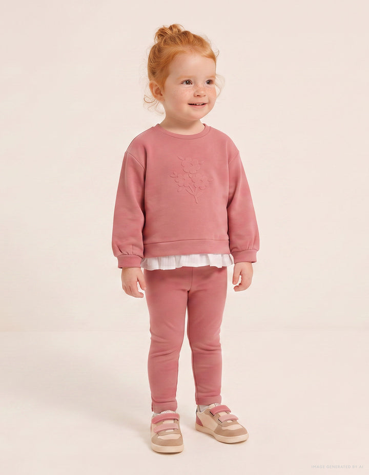 Conjunto sudadera y pantalón flores empolvado