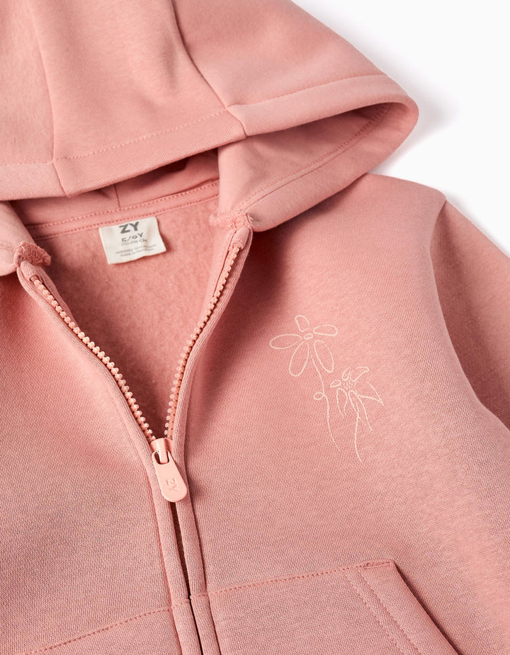 Sudadera rosa con capucha y cremallera - Imagen 2