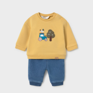 Conjunto pantalón denim y sudadera tractor bebé Mayoral