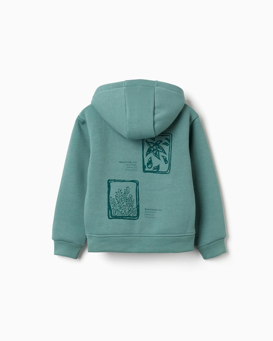 Sudadera verde con capucha y cremallera - Imagen 2