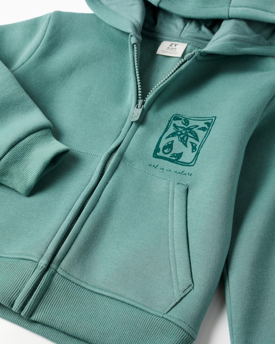 Sudadera verde con capucha y cremallera - Imagen 3