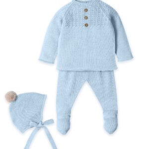 Conjunto punto con gorrito trenzado azul