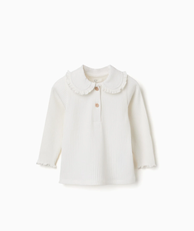 Camiseta acanalada con volantes bebé blanca