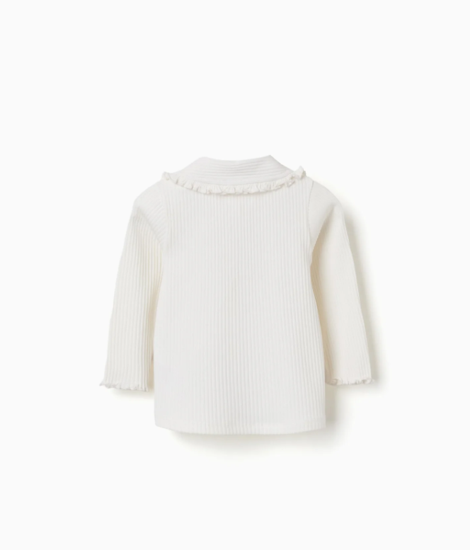 Camiseta acanalada con volantes bebé blanca - Imagen 2