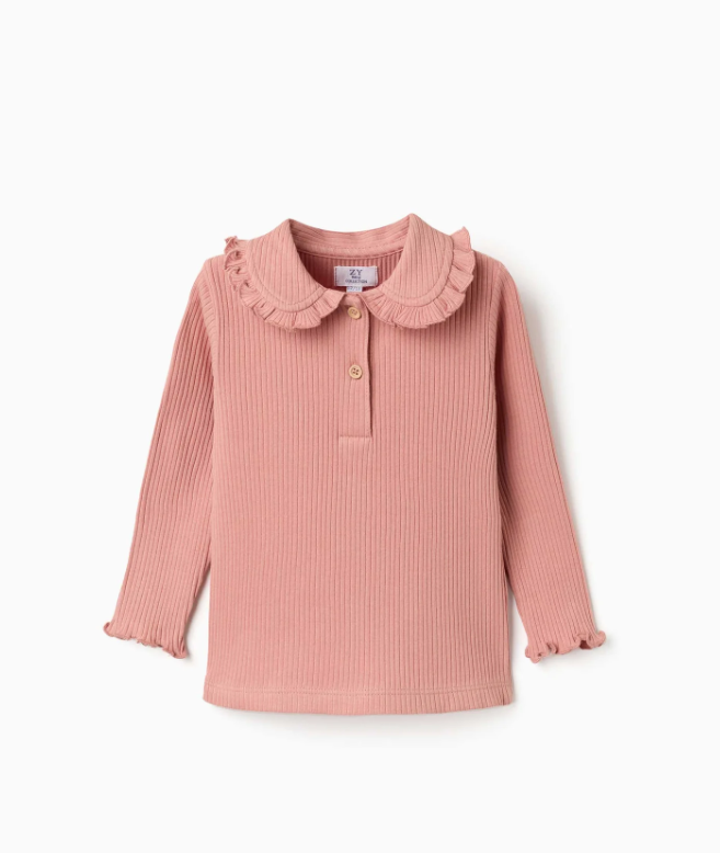 Camiseta acanalada con volantes bebé rosa