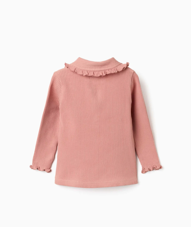 Camiseta acanalada con volantes bebé rosa - Imagen 2
