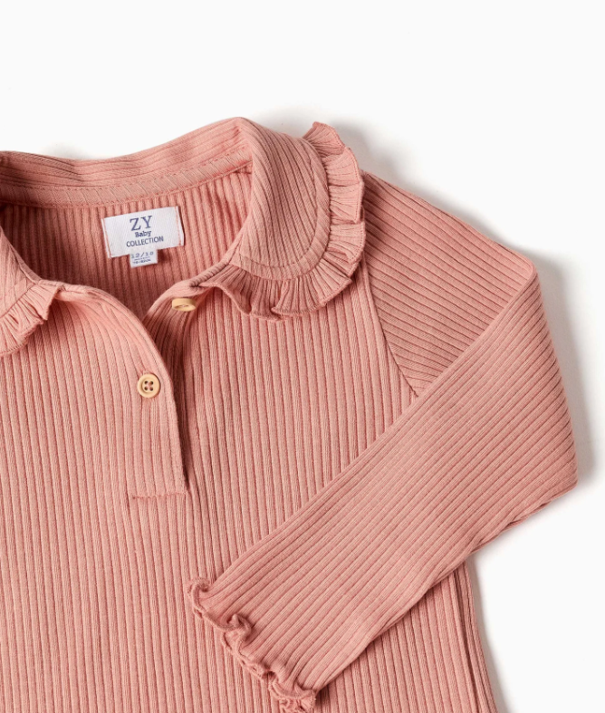 Camiseta acanalada con volantes bebé rosa