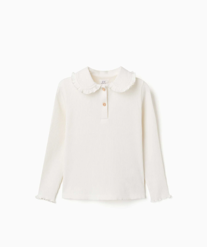 Camiseta acanalada con volantes blanco