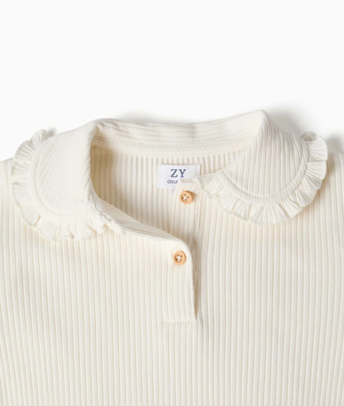 Camiseta acanalada con volantes blanco