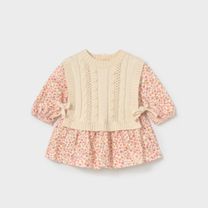 Vestido estampado flores con chaleco punto bebé Mayoral