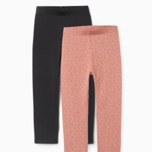 Pack de 2 leggins lisos y estampados gris oscuro/rosa