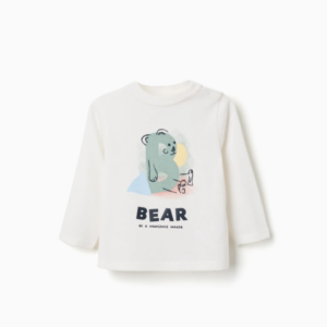 Camiseta letra oso blanco bebé
