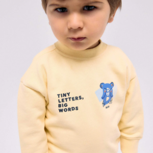 Sudadera oso y letras amarillo bebé