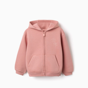 Sudadera rosa capucha y flores rosa empolvado